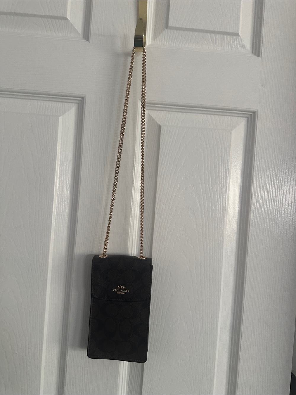 Coach Black North/South Signature Chain Crossbody Phone Pouch